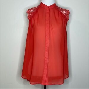 Buttons Orange Sheer Blouse